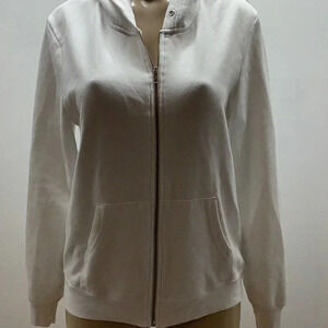 Threadless White Zip Up Hooded Jacket Size Medium Preloved.